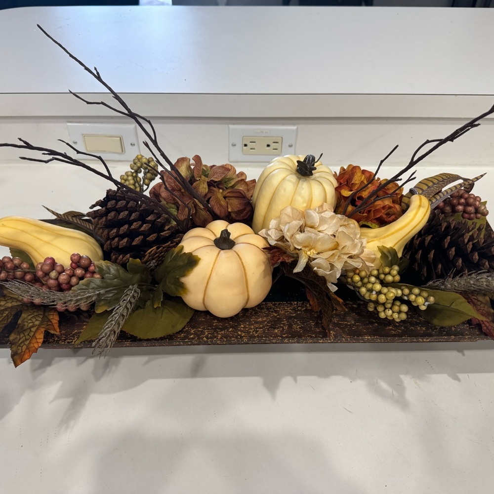 Autumn Harvest Centerpiece with Cream and Brown Accents